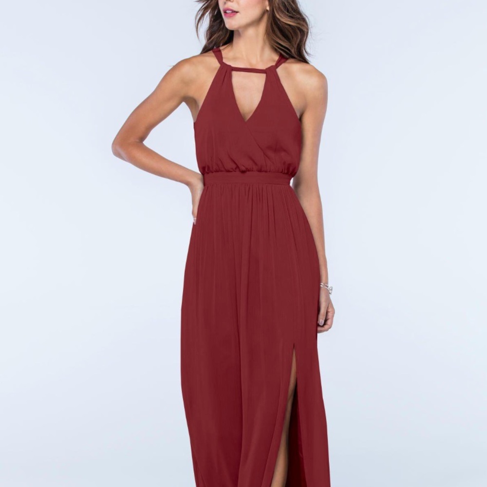 Watters “fleurette” floor length burgundy gown